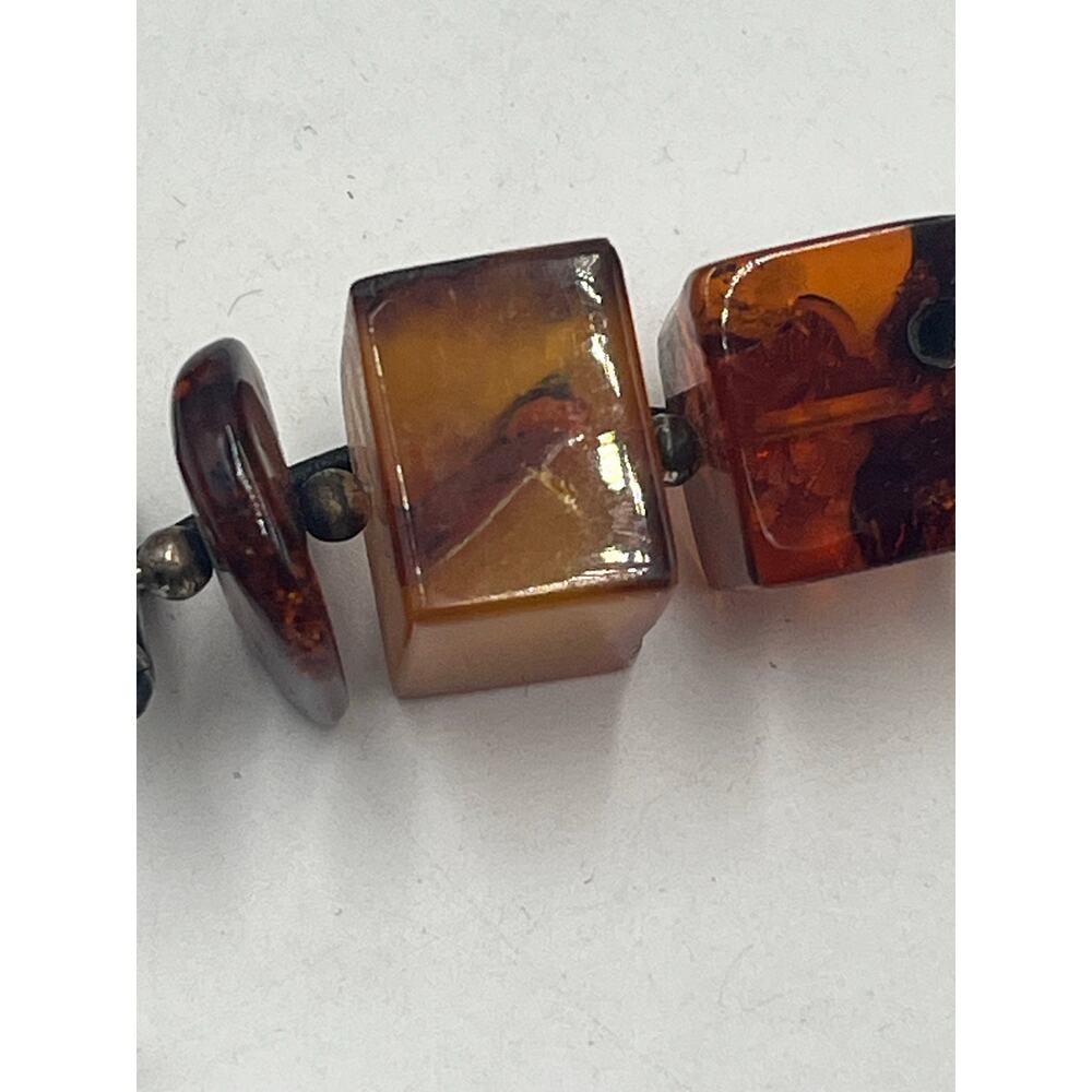 Sterling Silver Vintage Cube Modernist Triple Amber Pendant Black Chord Necklace - Picture 5 of 16